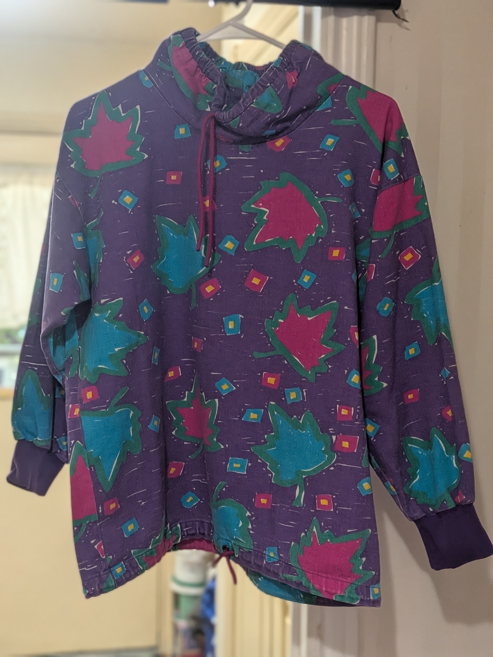 Vintage Purple Patterned Pullover Sweater Hoodie